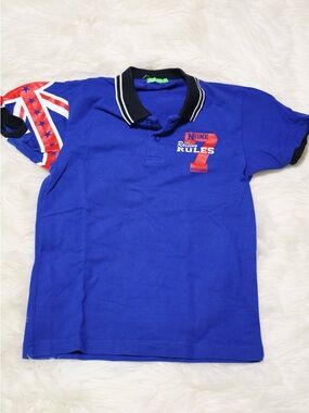 Royal Blue Kids Polo with Contrast Collar and Flag Sleeve - BOSSINI